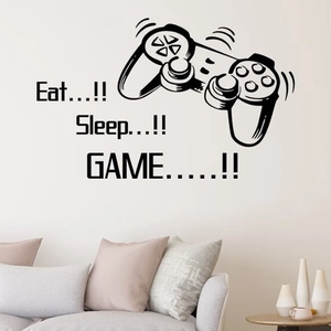 Sticker mural Eat Sleep Game avec icône de manette pour déco de chambre de gamer