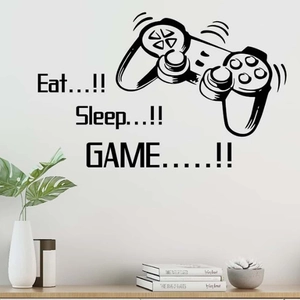 Sticker mural Eat Sleep Game avec manette de jeu noire pour déco de chambre d'ado