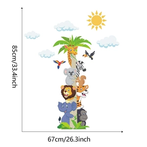 Detail showing dimensions of 85x67cm for cartoon jungle animal wall stickers for kids