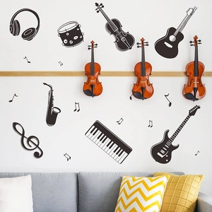 Artistic music theme wall stickers with guitar and notes for living room home decoration