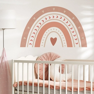 Morandi rainbow wall stickers with heart design for nursery and kids bedroom decoration