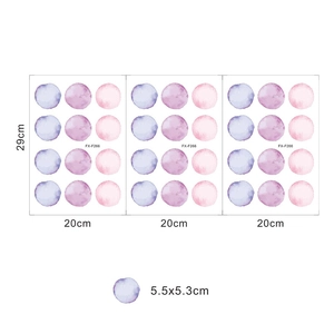 Detailed size specifications for watercolor dot wall stickers with three sheets of dots