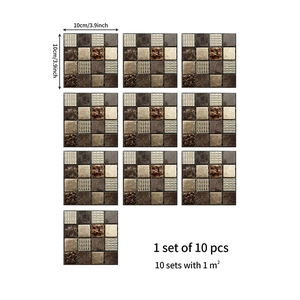 Detail view of 10x10cm retro mosaic tile stickers in brown and marble patterns