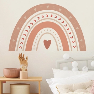 Bohemian Morandi rainbow wall decal with hearts for nursery and kids bedroom decor