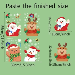 Detailed dimensions of Christmas wall stickers featuring Santa, reindeer, and polar bear