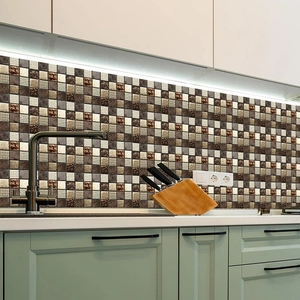 Kitchen mosaic wall sticker with vintage brown tiles and waterproof self-adhesive finish
