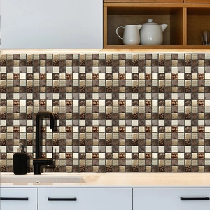 Retro mosaic tile stickers in brown and gold for kitchen backsplash wall decor