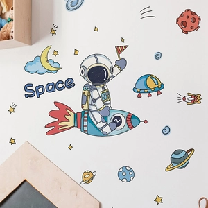 Cartoon astronaut and rocket space wall stickers for nursery and children room decoration