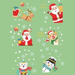 Christmas static window decals set with Santa, reindeer and snowman on mint background
