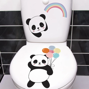Cartoon Panda Regenbogen Luftballons Toilettenaufkleber Wasserdicht PVC Abnehmbares Wandtattoo Für Badezimmer Kinderzimmer Deko