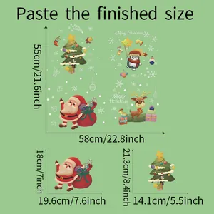 Size chart showing 55x58cm Christmas wall stickers with Santa and reindeer dimensions
