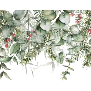 Detailed watercolor eucalyptus leaves and pine branches wall sticker for home decoration
