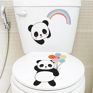 Cartoon Panda Wandaufkleber mit Regenbogen und Ballons für Bad und Kinderzimmer Deko
