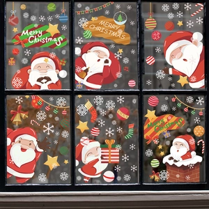 Christmas Window Stickers Santa Claus Snowflake Static Cling PVC Reusable Xmas Decals For Glass Windows Home Decoration