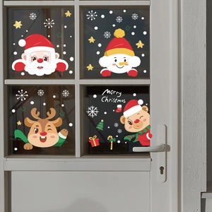 Stickers de Noël statiques avec Père Noël et renne pour décoration de fenêtre festive