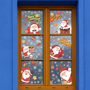 Christmas Santa Claus and snowflake static window clings for festive home glass decoration