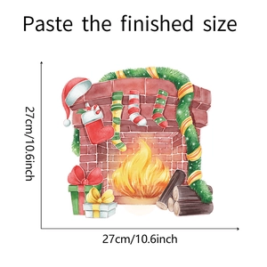Christmas fireplace wall sticker dimensions showing 27cm size for home holiday decor