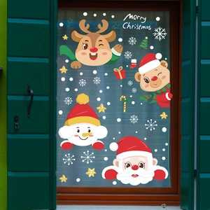 Stickers de fenêtre de Noël avec Père Noël, bonhomme de neige et renne sur vitre