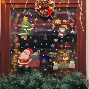 PVC Christmas Static Cling Window Stickers Santa Claus Reindeer Penguin Christmas Tree Xmas Glass Decals Home Decoration