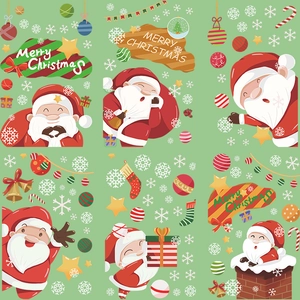 6-piece Christmas static window clings featuring Santa Claus, snowflakes, and festive patterns