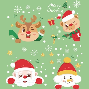 Autocollants de Noël avec Père Noël, renne et bonhomme de neige style dessin animé