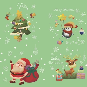 Detailed sheet of Christmas stickers featuring Santa, penguin, reindeer and tree