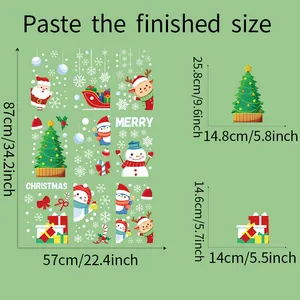 Size guide for Christmas wall stickers featuring Santa and deer patterns with exact dimensions