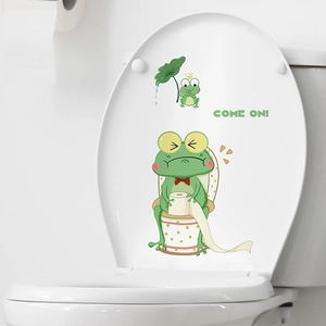 Self-adhesive cartoon frog toilet lid stickers for bathroom decor with PVC waterproof finish
