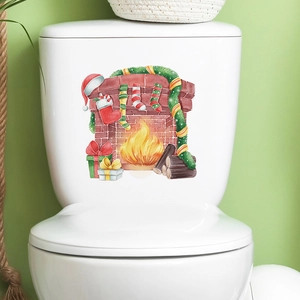 Christmas fireplace toilet stickers with stockings and gifts for holiday home decor