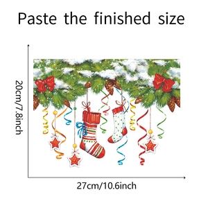 Stickers Noël avec pommes de pin et chaussettes, taille finie 27x20cm pour déco