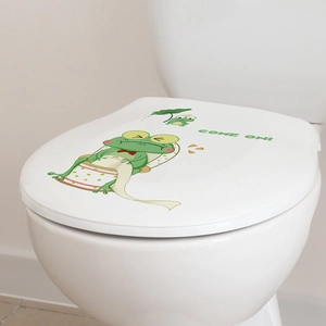 Cute cartoon frog bathroom sticker with COME ON text for toilet seat home decoration