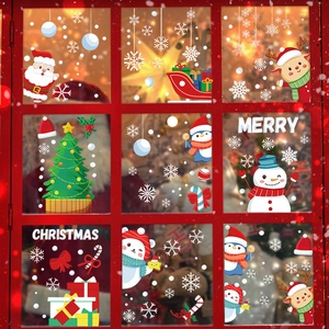 Christmas window decals with Santa, reindeer, and snowflakes for holiday home decoration