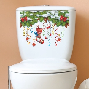Sticker de réservoir de toilette de Noël avec branches de pin et nœud rouge festif
