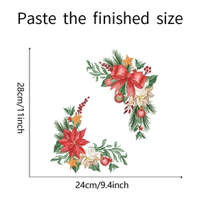 Christmas wall decal with poinsettia and bow showing finished size 24cm by 28cm