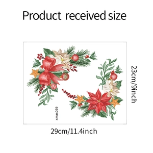 Christmas wall decal dimensions showing poinsettia flowers and festive red bows layout