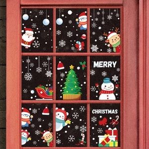 Christmas static window stickers featuring Santa, reindeer, penguin and tree for home decor