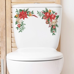 Christmas floral wall stickers with poinsettia, gold stars, and red bows for home decor