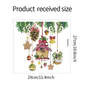 Detail of Christmas wall sticker with birdhouse, pine cones and size markers