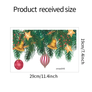 Detail view of Christmas wall stickers showing a 29x19cm layout with pine and bells