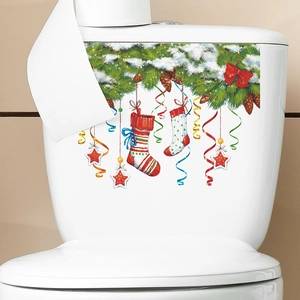Sticker de Noël pour réservoir de toilettes avec branches de pin et chaussettes