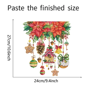 Dimensions du sticker mural de Noël avec des illustrations de poinsettia et pommes