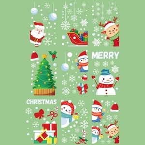 Christmas cartoon wall stickers with Santa, reindeer and snowman for holiday window decoration