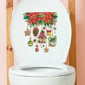 Stickers de Noël pour abattant de WC avec motifs de poinsettia et nichoir festif