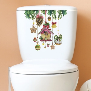 Christmas wall stickers with pine cones and birds house for home toilet decoration