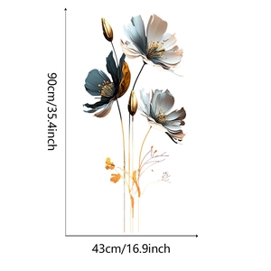 Detailed dimension guide showing 90x43cm size for 3D embossed floral wall stickers