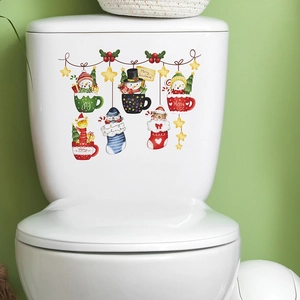 Christmas Snowman Toilet Sticker Waterproof PVC Wall Decal For Bathroom Home Decor Xmas Stocking Pattern Sticker