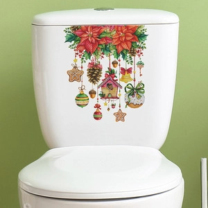 Stickers de Noël avec Poinsettia et Pommes de Pin pour Réservoir de WC et Murs
