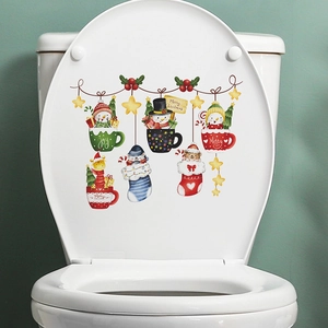 Christmas snowman and socks wall stickers for home holiday decoration on toilet lid