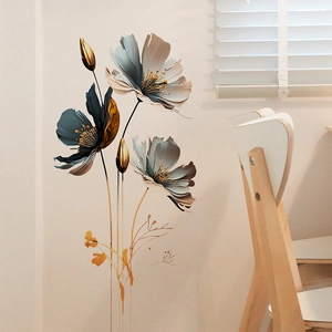 3D embossed floral wall sticker with gold accents for modern bedroom home wall decor
