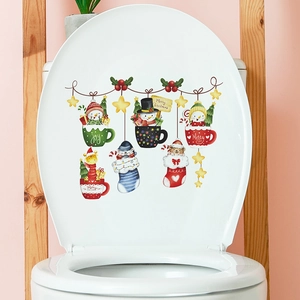 Christmas snowman and socks themed self-adhesive wall stickers for home toilet decoration